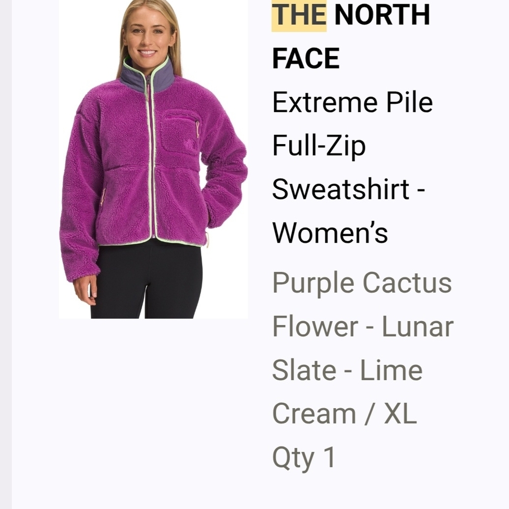 The North Face Purple Full-Zip Pile Jacket with Lime and Cream Trim